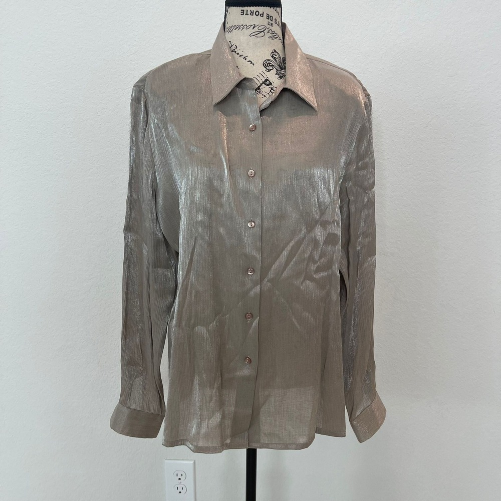 Laura Scott Women's Size 16 Metallic Sheen Long Sleeve Button Up Shirt‎ Classic